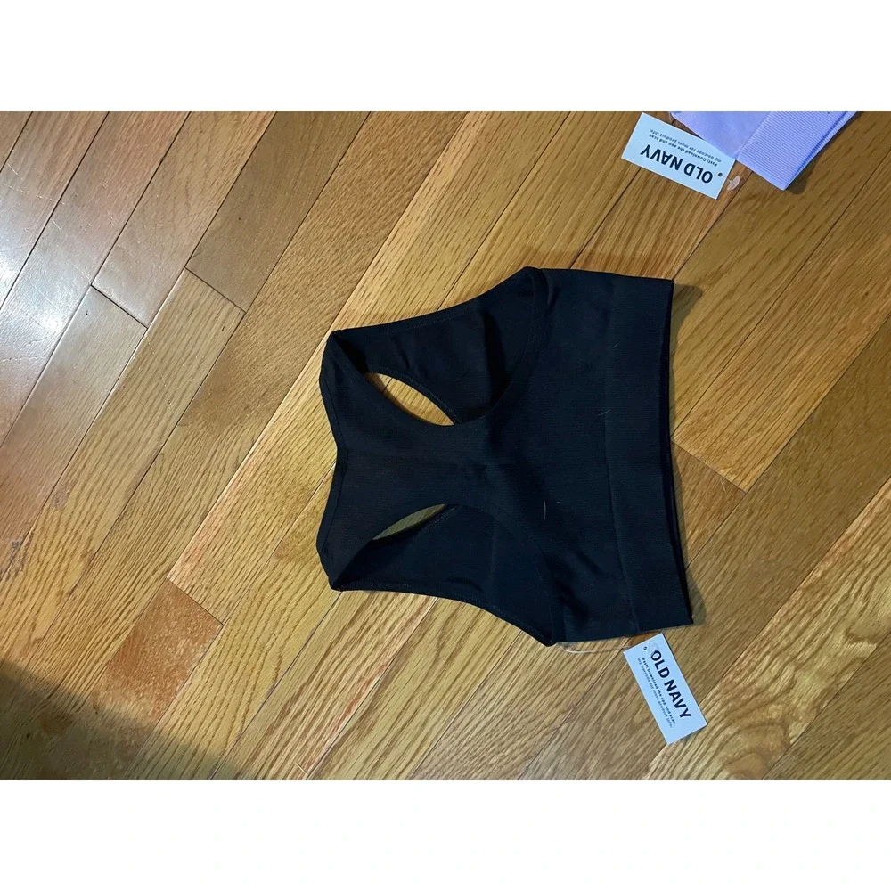 Old Navy Girls XS Go-Dry Seamless Sports Bra 2-Pk Black Purple‎ Ribbed Racerback